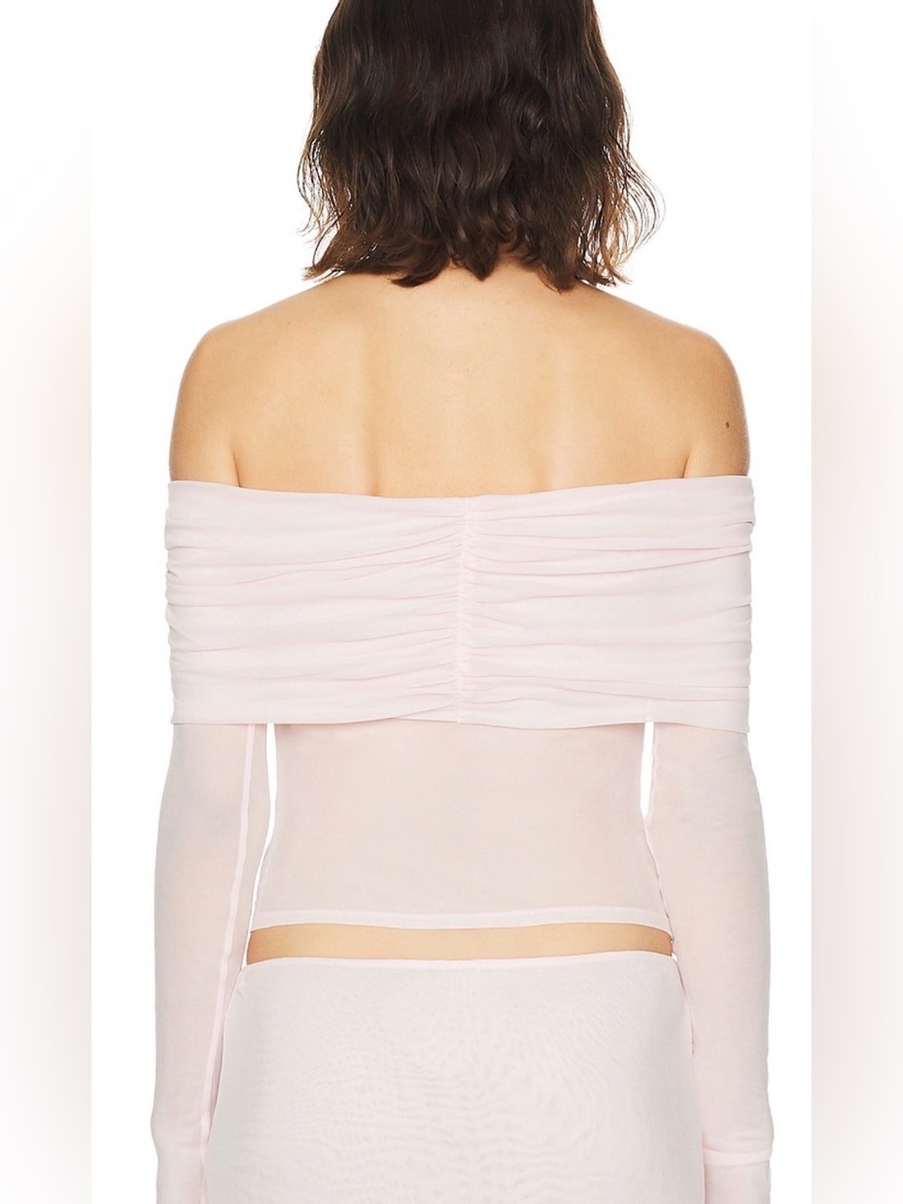 NWT-HELSA SHEER KNIT OFF THE SHOULDER TOP IN BALLET PINK- SIZE L- 100% VISCOSE - Picture 3 of 7